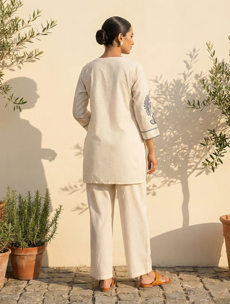 ترو برونز trueBrowns Ivory Black Embroidered Co-Ord Set